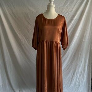 Ivy City Silky Burnt Orange A-line Midi Dress